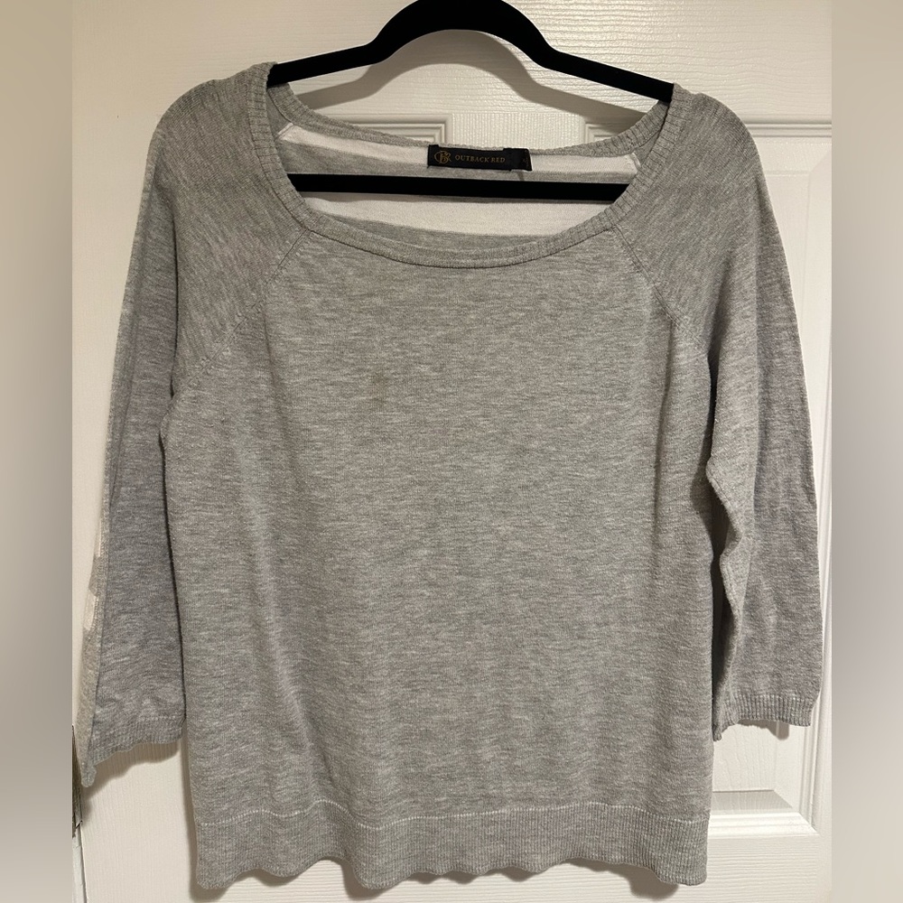 Outback Red brand grey/white stripe back sweater. Size XL.